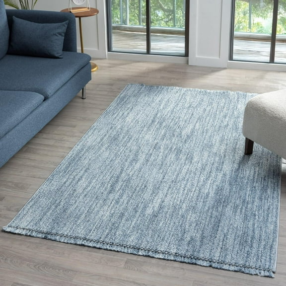 Luxe Weavers Machine Woven Blue 5x7 Area Rug Fringed, Textured Carpet