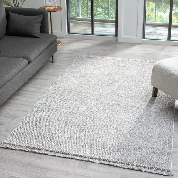 Luxe Weavers Machine Woven Gray 6x9 Area Rug Fringed, Textured Carpet