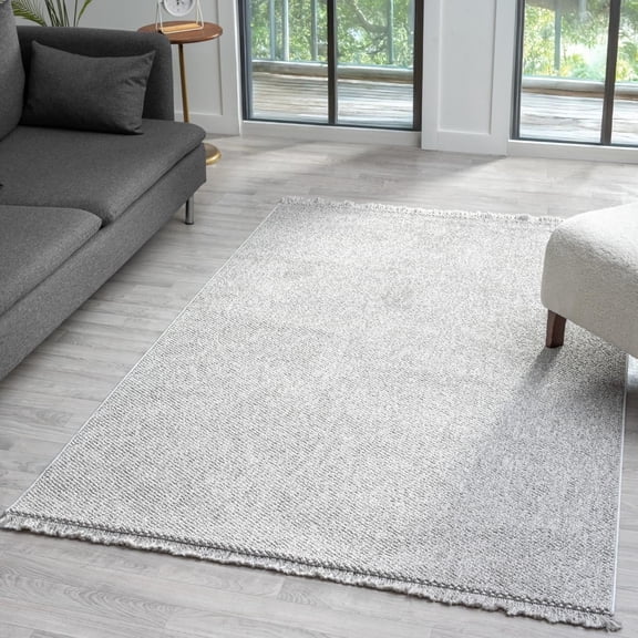 Luxe Weavers Machine Woven Gray 8x10 Area Rug Fringed, Textured Carpet