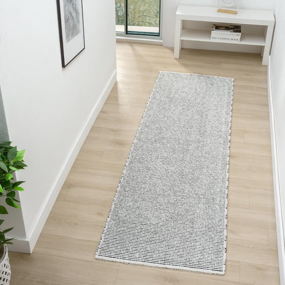 Luxe Weavers Machine Woven Two-Tone Black White 2x7 Runner Rug, Indoor Stain-Resistant Fringed Carpet