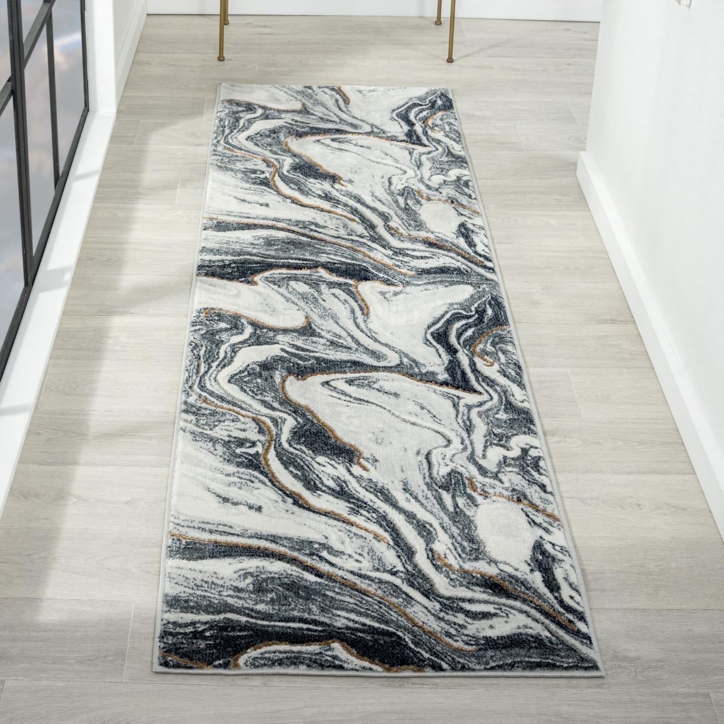Luxe Weavers Marble Abstract Blue 2x7 Area Rug Indoor Area Rug for Living Rooms