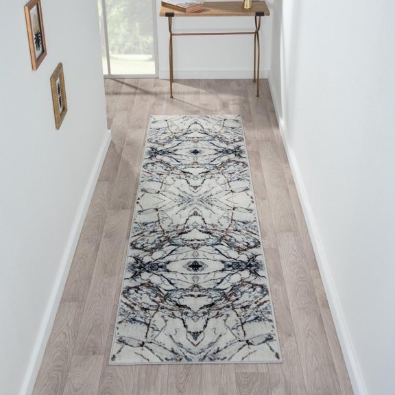 Luxe Weavers Marble Abstract Blue 2x7 Area Rug for Bedroom and Living Room