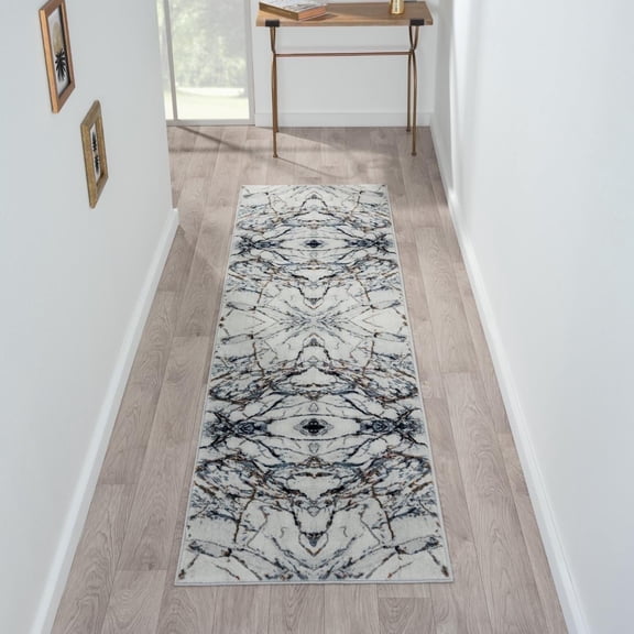 Luxe Weavers Marble Abstract Blue 2x7 Area Rug for Bedroom and Living Room