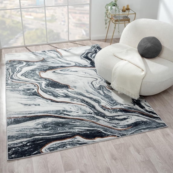 Luxe Weavers Marble Abstract Blue 4x5 Area Rug Indoor Area Rug for Living Rooms
