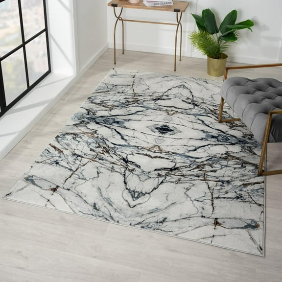 Luxe Weavers Marble Abstract Blue 6x9 Area Rug for Bedroom and Living Room