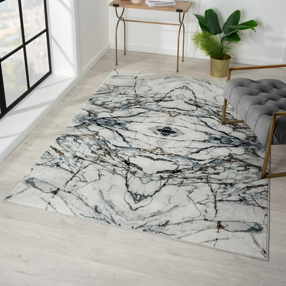 Luxe Weavers Marble Abstract Blue 9x12 Area Rug for Bedroom and Living Room
