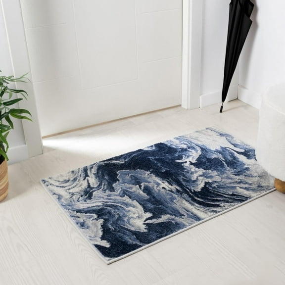 Luxe Weavers Marble Abstract Ocean Swirl Blue 2x3 Area Rug, Stain Resistant Carpet