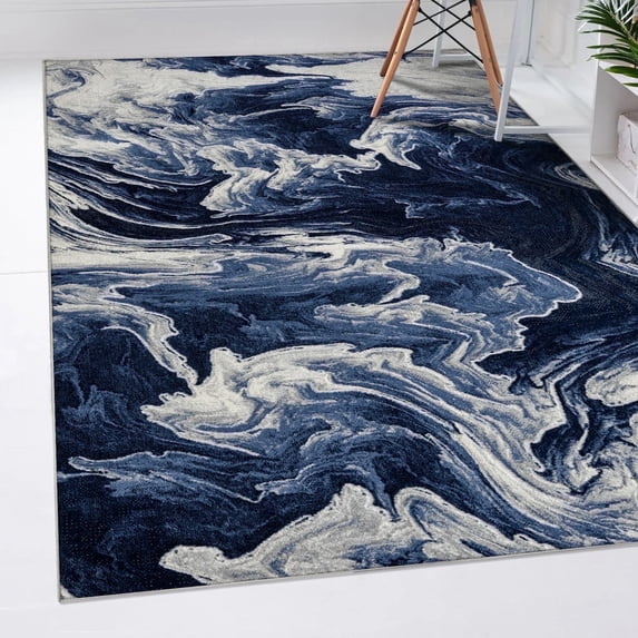 Luxe Weavers Marble Abstract Ocean Swirl Blue 8x10 Area Rug, Stain Resistant Carpet