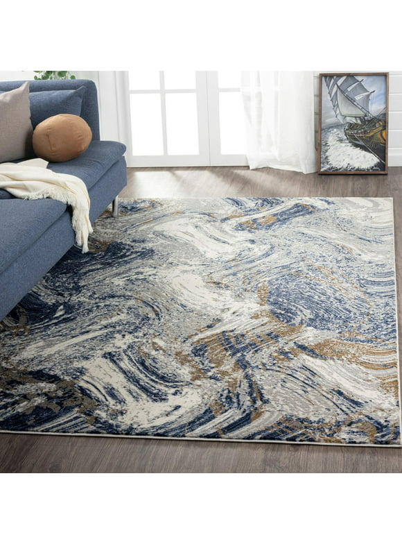 Luxe Weavers Marble Collection 487 Blue Abstract Area Rug 4x5
