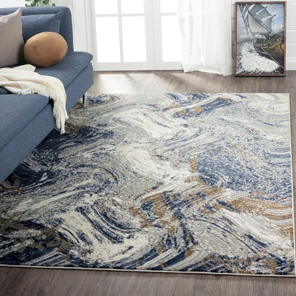 Luxe Weavers Marble Collection 487 Blue Abstract Area Rug 4x5