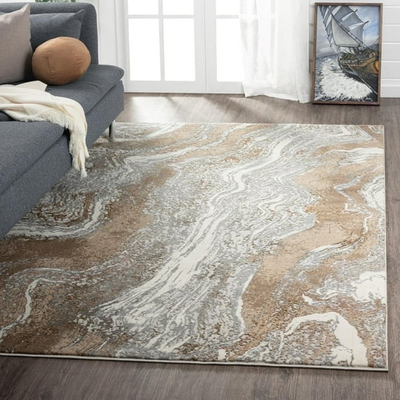 Luxe Weavers Marble Collection Beige 5x7 Artistic Abstract Area Rug