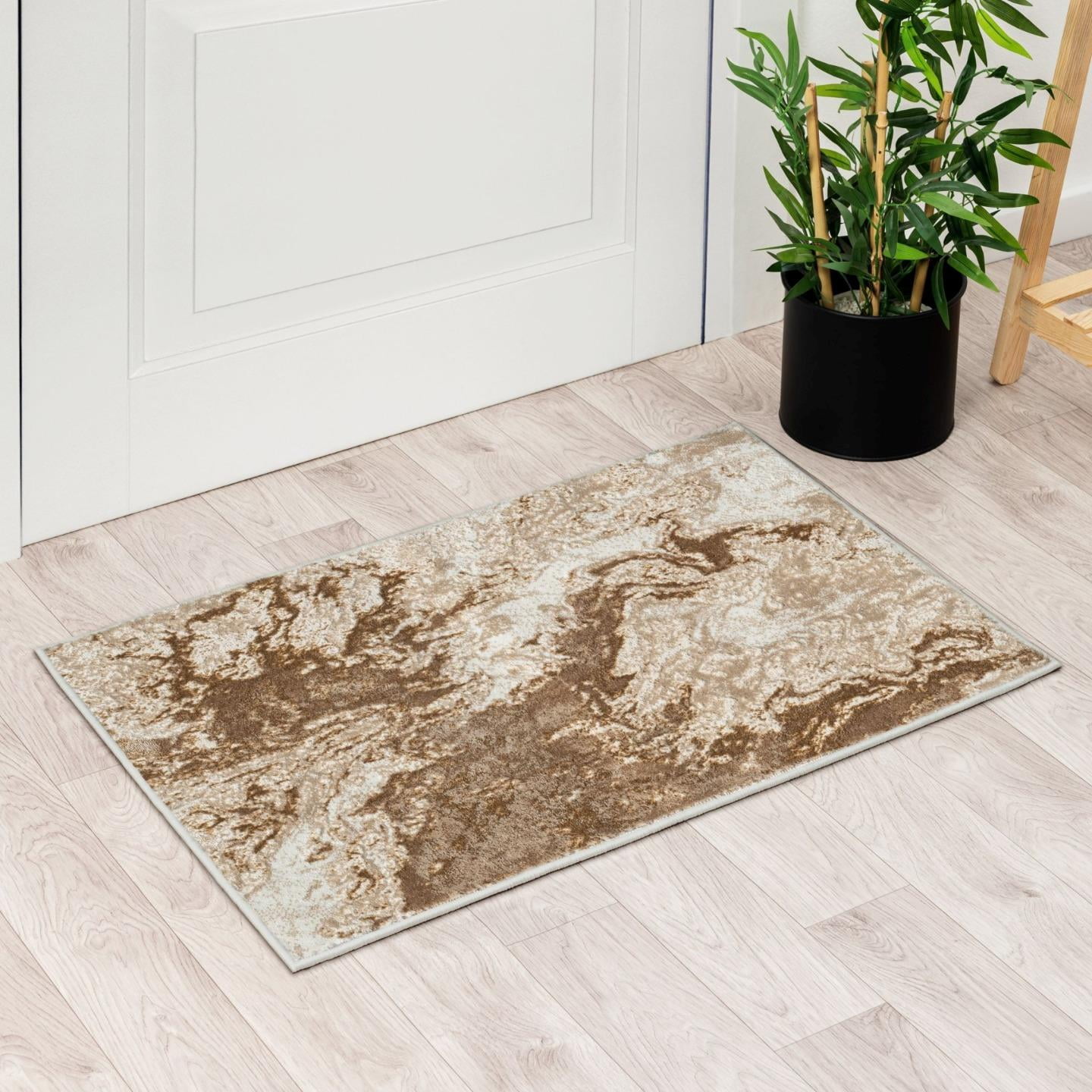 Beige Abstract 5' x 7' Stain-Resistant Synthetic Area Rug