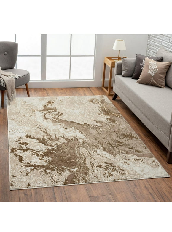Luxe Weavers Marble Swirl Collection Beige Abstract Area Rug 4x5