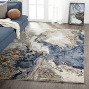 Luxe Weavers Marble Swirl Collection Blue Abstract 5x7 Area Rug Gold