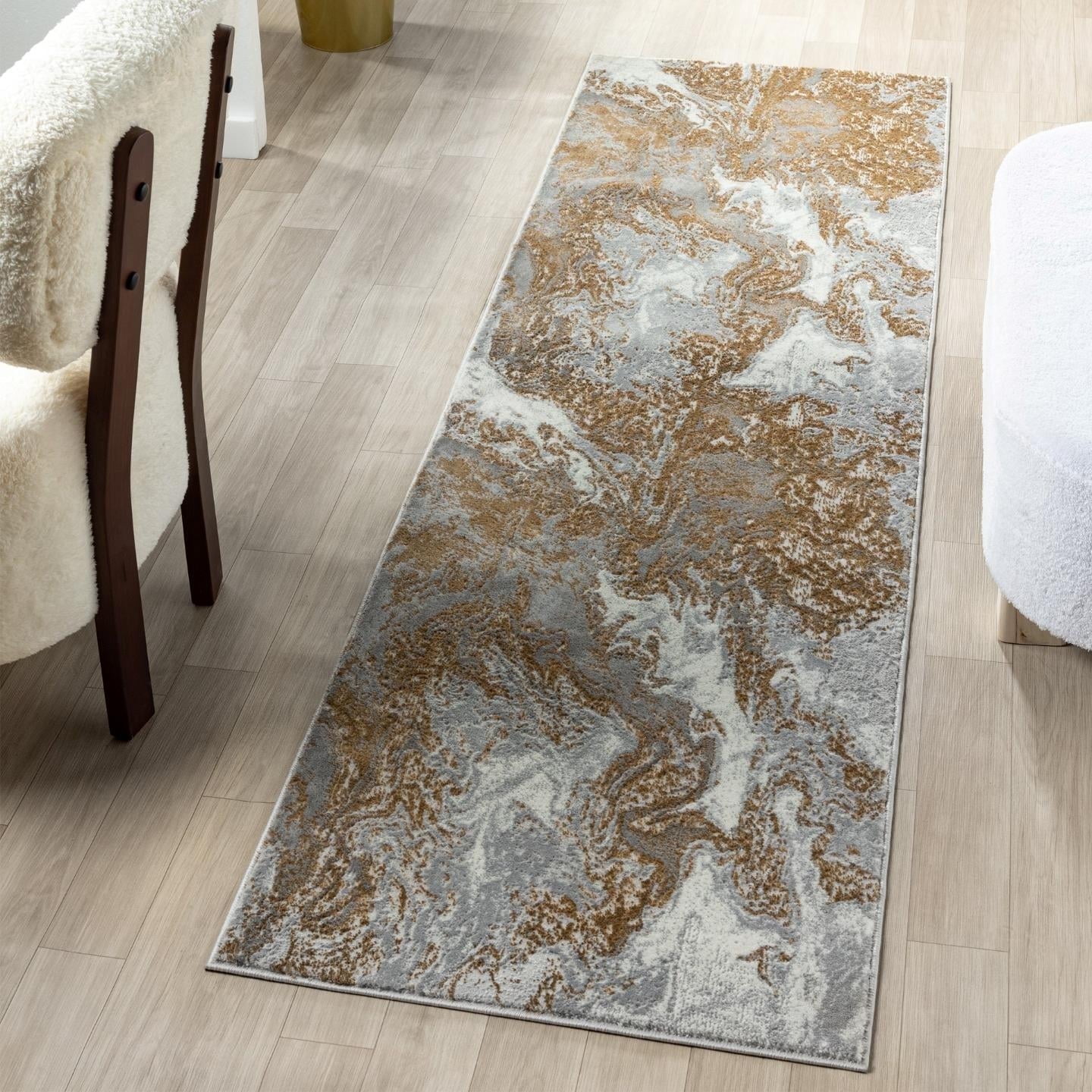 Luxe Weavers Marble Swirl Collection Gray Abstract Runner Rug 2x7