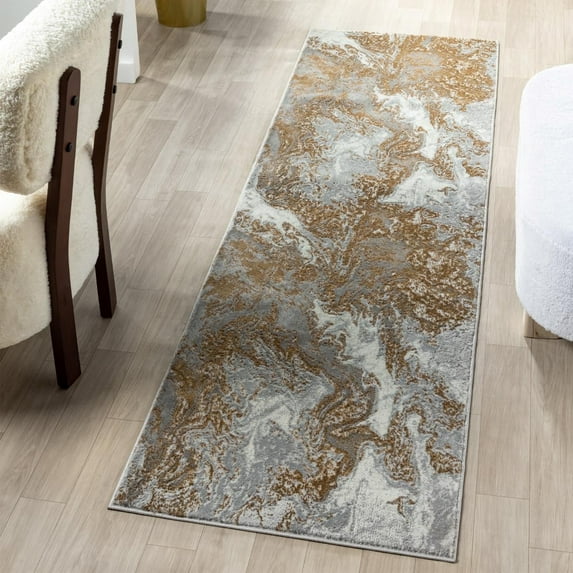 Luxe Weavers Marble Swirl Collection Gray Abstract Runner Rug 2x7
