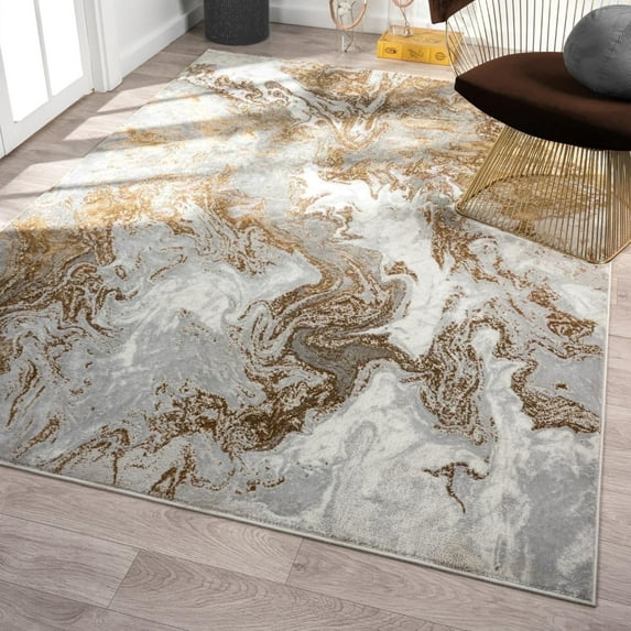 Luxe Weavers Marble Swirl Collection Gray Abstract Area Rug 4x5