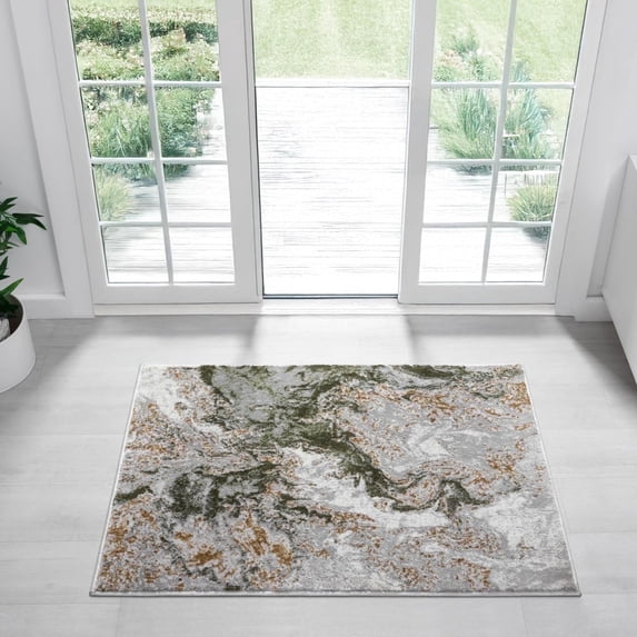 Luxe Weavers Marble Swirl Collection Green Abstract Area Rug 2x3