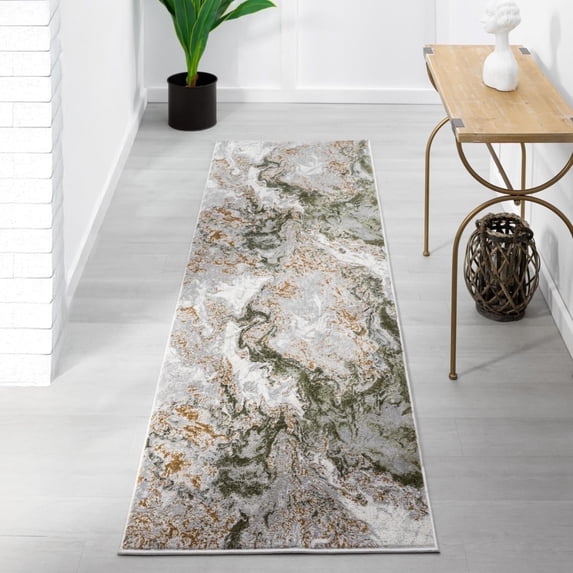 Luxe Weavers Marble Swirl Collection Green Abstract Area Rug 2x7