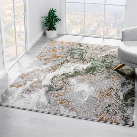 Luxe Weavers Marble Swirl Collection Green Abstract Area Rug 6x9
