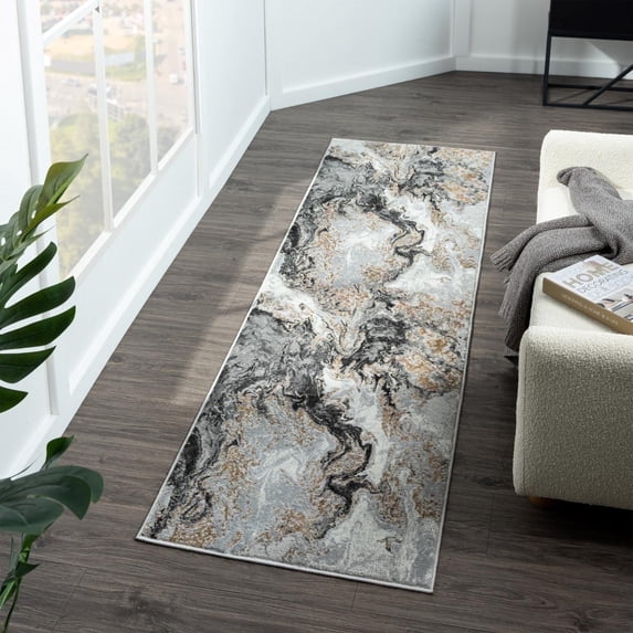 Luxe Weavers Marble Swirl Collection Smoke Abstract Area Rug 2x7