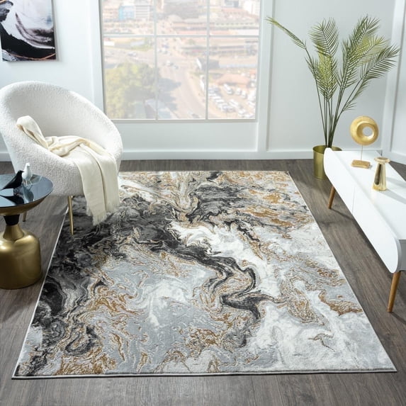Luxe Weavers Marble Swirl Collection Smoke Abstract Area Rug 6x9