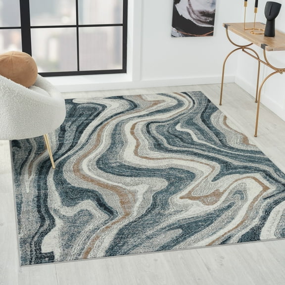 Luxe Weavers Marble Wavy Blue 8x10 Area Rug, Indoor Carpet for Bedroom