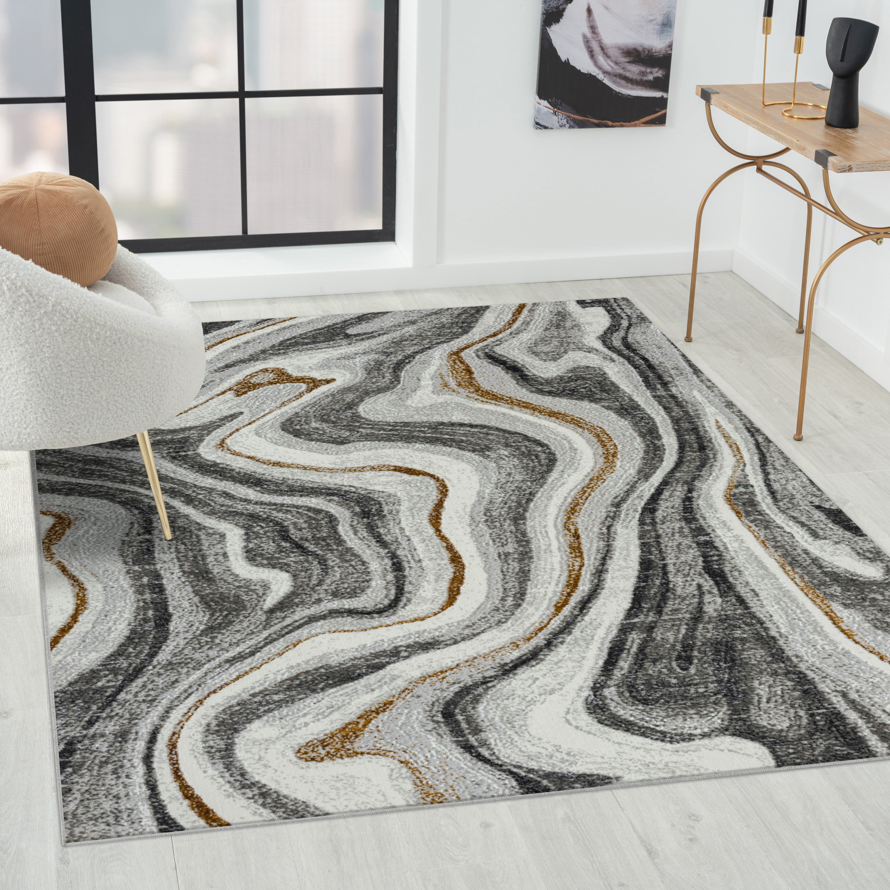 Luxe Weavers Marble Wavy Gray 6x9 Area Rug, Indoor Carpet for Bedroom ...