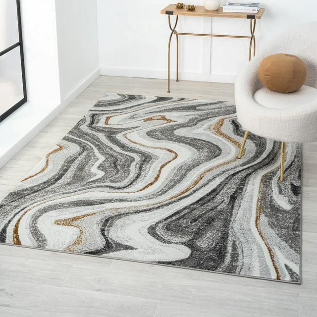 Luxe Weavers Marble Wavy Gray 9x12 Area Rug, Indoor Carpet for Bedroom