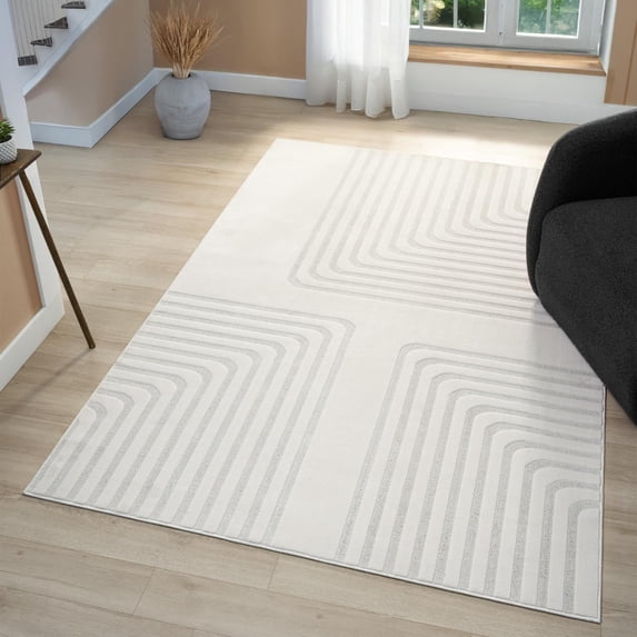 Luxe Weavers Mid Century Modern Geometric Cream 5x7 Area Rug, Neutral Carpet
