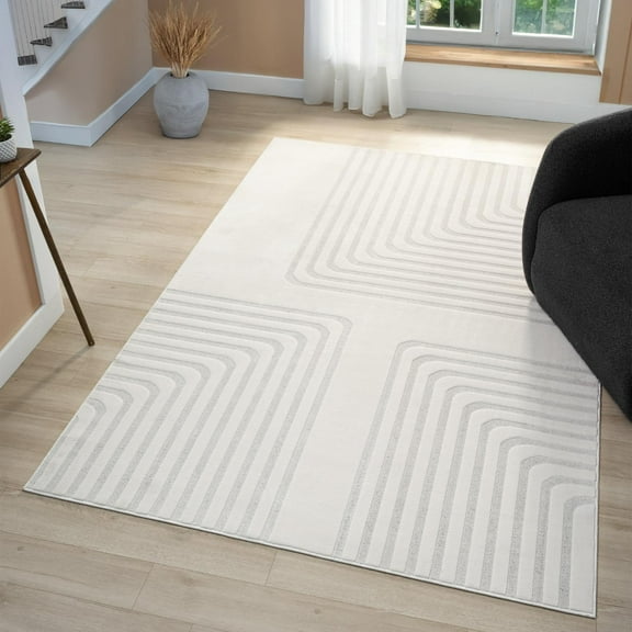 Luxe Weavers Mid Century Modern Geometric Cream 6x9 Area Rug, Neutral Carpet