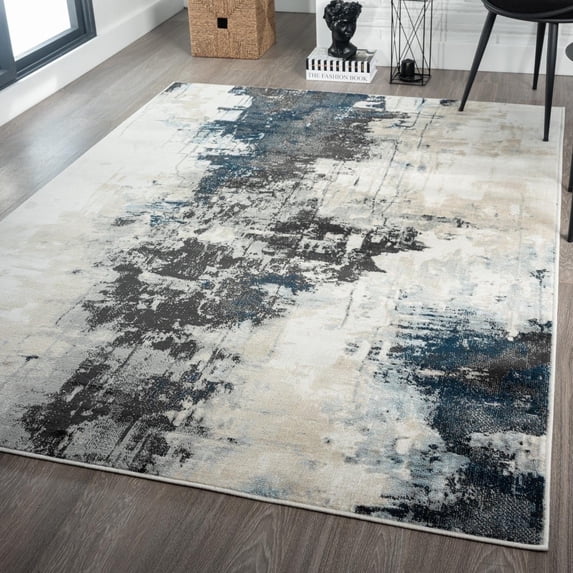 Luxe Weavers Modern 8x10 Area Rug Blue Abstract Art Non-Shed Carpet