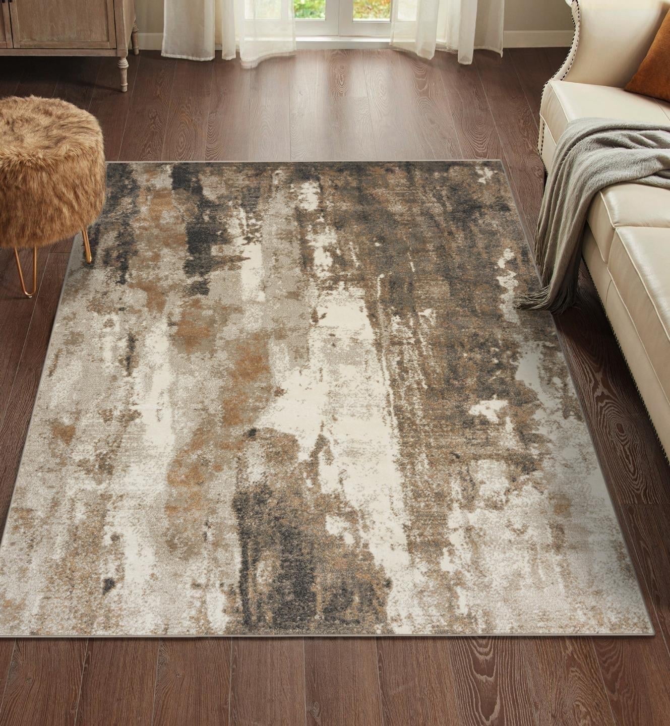 Abstract Elegance Beige Synthetic 9' x 12' Area Rug