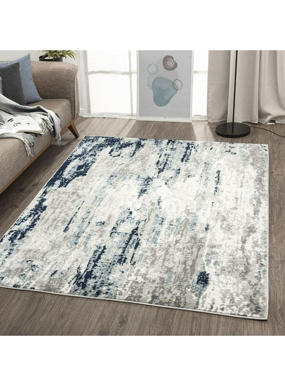Luxe Weavers Modern Abstract Blue 2x3 Area Rug, Stain Resistant Contemporary Carpet