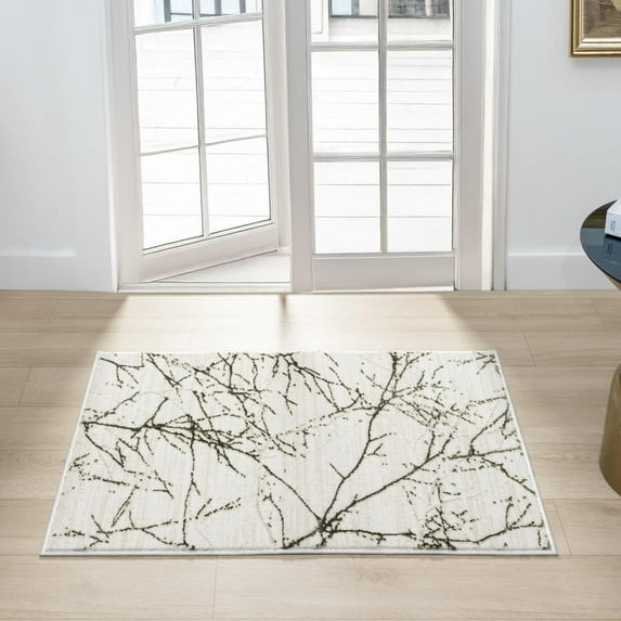 Luxe Weavers Modern Abstract Branches Cream Green 2x3 Area Rug, Machine-Made Carpet