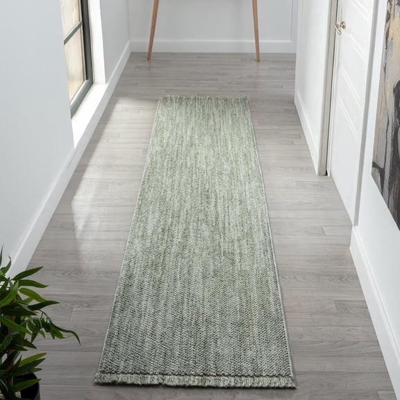 Luxe Weavers Machine Woven Green 2x8 Runner Rug Fringed, Textured Carpet