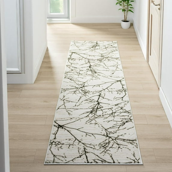Luxe Weavers Modern Abstract Branches Cream Green 2x8 Area Rug, Machine-Made Carpet