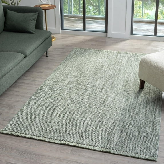 Luxe Weavers Machine Woven Green 4x6 Area Rug Fringed, Textured Carpet