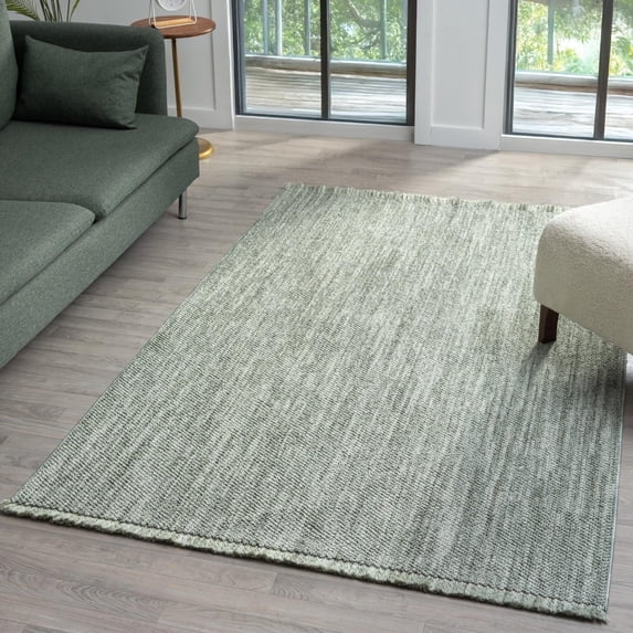 Luxe Weavers Machine Woven Green 5x7 Area Rug Fringed, Textured Carpet