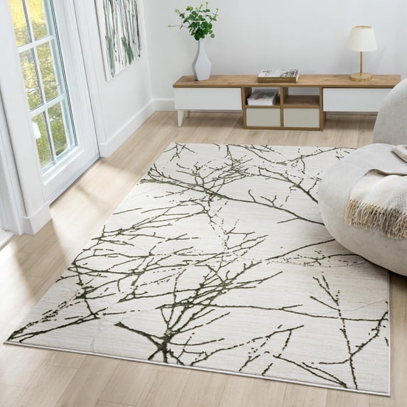 Luxe Weavers Modern Abstract Branches Cream Green 8x10 Area Rug, Machine-Made Carpet
