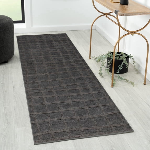 Luxe Weavers Modern Abstract Checkered Charcoal 2x7 Indoor Runner Rug