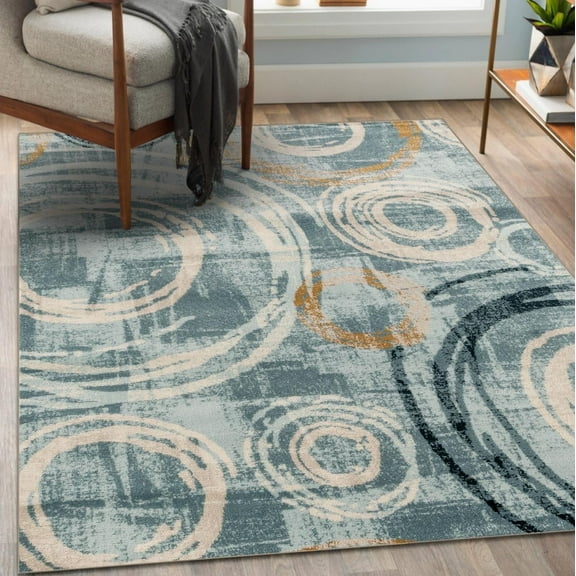 Luxe Weavers Modern Abstract Circle Blue 8x10 Area Rug