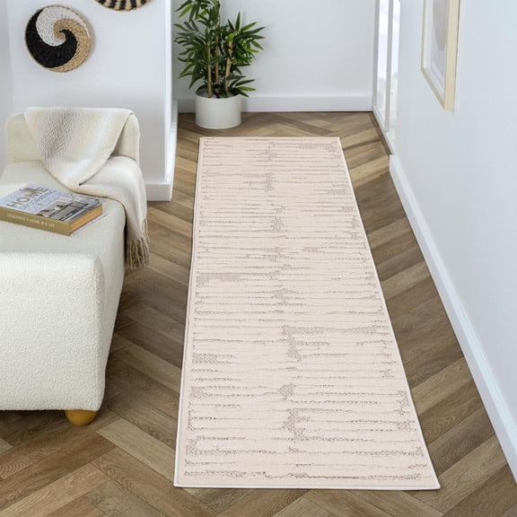 Luxe Weavers Modern Abstract Cream 2x8 Runner Rug, High Low Carpet