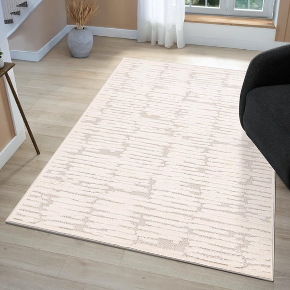 Luxe Weavers Modern Abstract Cream 5x7 Area Rug, High Low Carpet