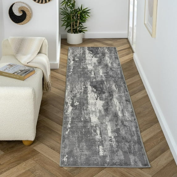 Luxe Weavers Modern Abstract Dark Gray 2x7 Area Rug, Stain Resistant Carpet