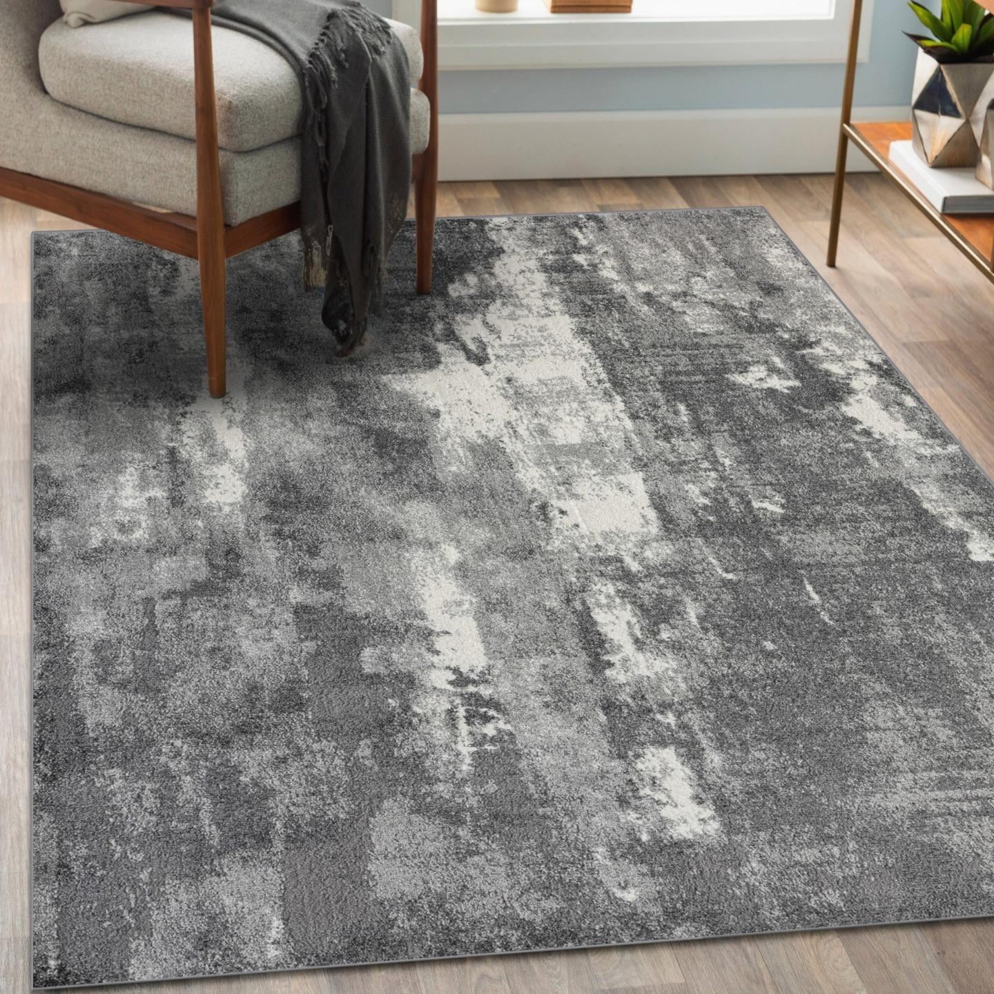 Dark Gray Abstract 6' x 9' Stain-Resistant Area Rug