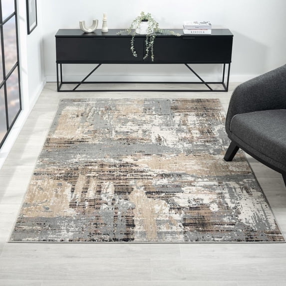 Luxe Weavers Modern Abstract Distressed Beige 5x7 Area Rug for Living Rooms and Bedrooms