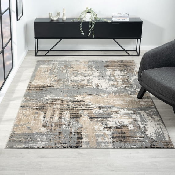 Luxe Weavers Modern Abstract Distressed Beige 6x9 Area Rug for Living Rooms and Bedrooms