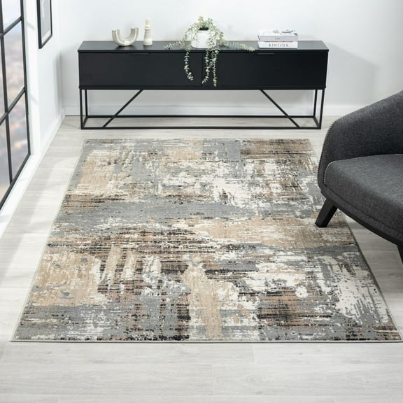 Luxe Weavers Modern Abstract Distressed Beige 8x10 Area Rug for Living Rooms and Bedrooms
