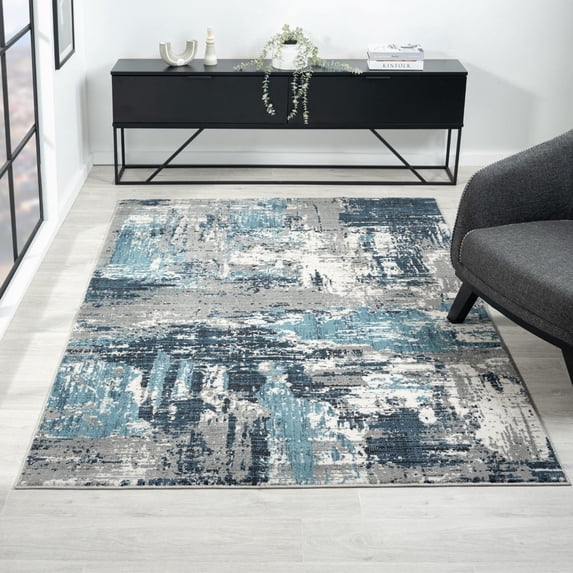 Luxe Weavers Modern Abstract Distressed Blue 5x7 Area Rug for Living Rooms and Bedrooms